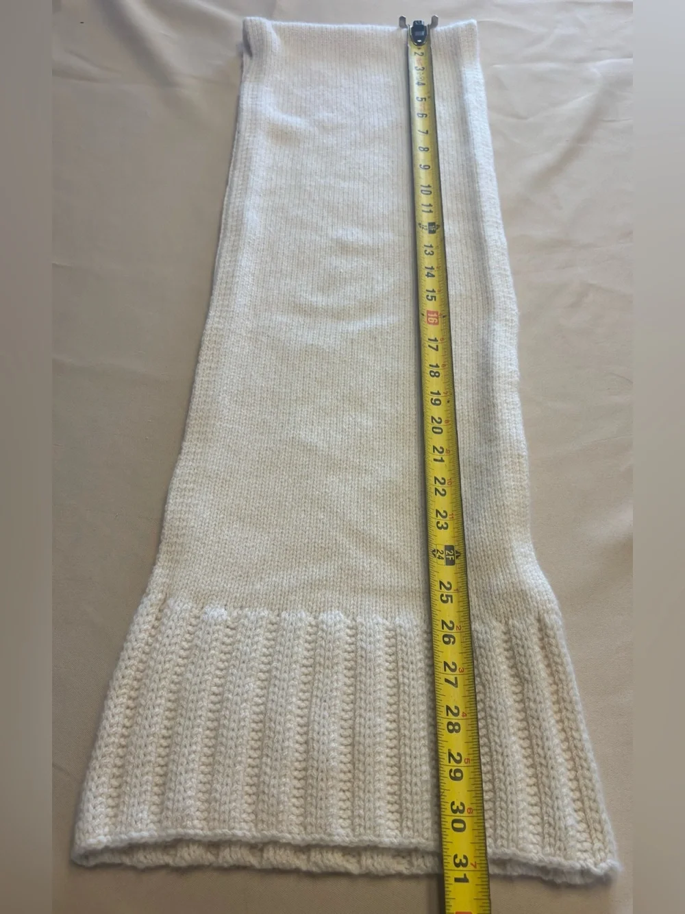 TSE 100% Puré Cashmere Knit Scarf Ivory Cream 11x62” Quiet Luxury